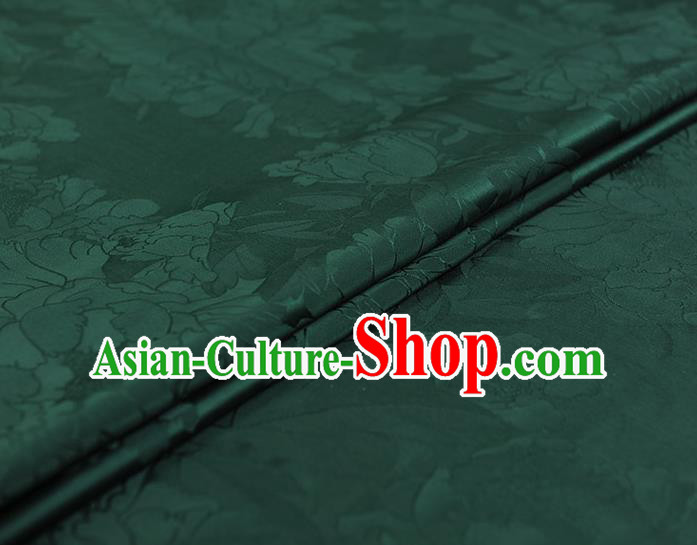 Chinese Deep Green Gambiered Guangdong Gauze Traditional Classical Peony Pattern Satin Material Cheongsam Jacquard Silk Fabric