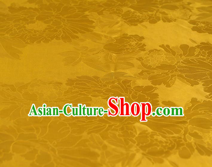 Traditional Yellow Gambiered Guangdong Gauze Chinese Cheongsam Jacquard Silk Fabric Classical Peony Pattern Satin Material