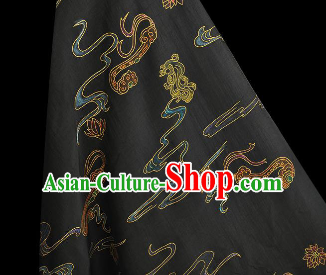 Chinese Cheongsam Black Gambiered Guangdong Gauze Classical Craquelure Pattern Silk Material Traditional Hand Painting Fabric