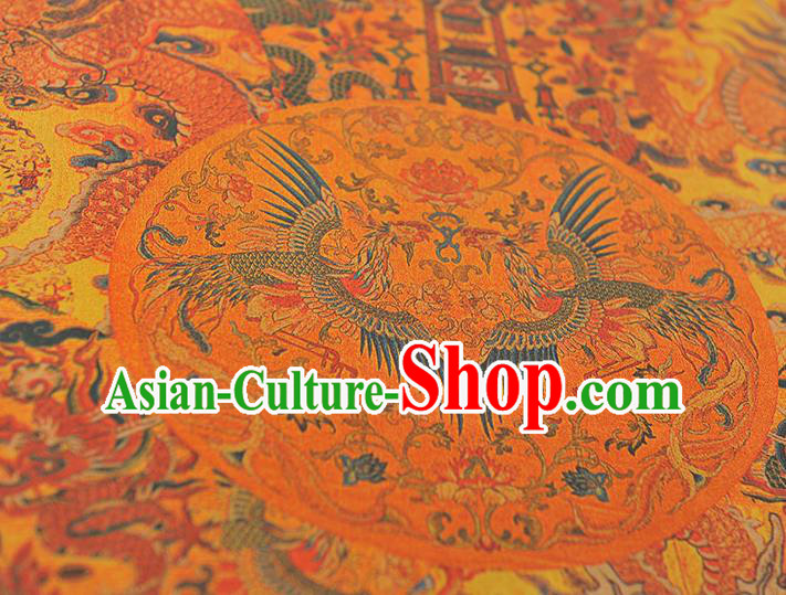 Chinese Cheongsam Silk Cloth Traditional Jacquard Satin Fabric Classical Dragon Phoenix Pattern Ginger Gambiered Guangdong Gauze