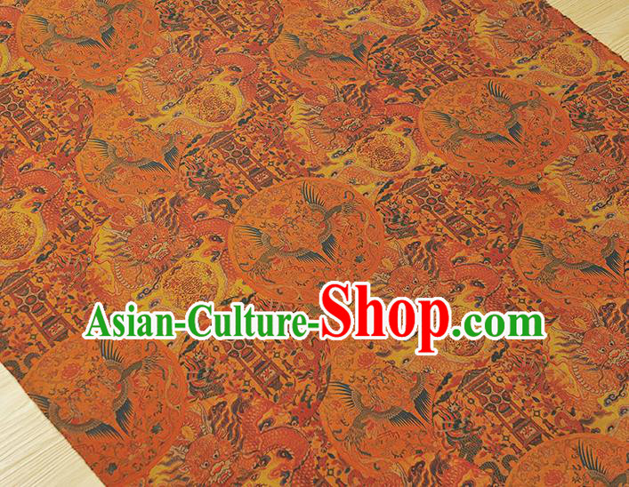 Chinese Cheongsam Silk Cloth Traditional Jacquard Satin Fabric Classical Dragon Phoenix Pattern Ginger Gambiered Guangdong Gauze