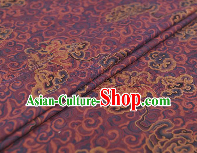 Chinese Traditional Silk Fabric Cheongsam Purple Gambiered Guangdong Gauze Classical Cloud Bat Pattern Silk Material