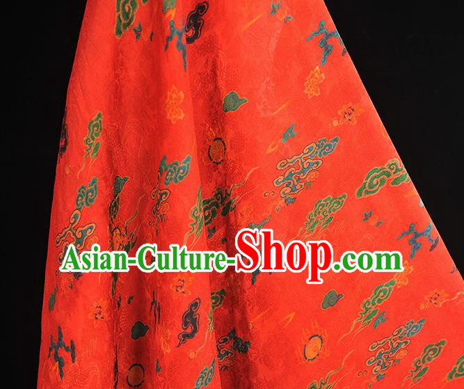 Traditional Red Jacquard Material Gambiered Guangdong Gauze Chinese Cheongsam Classical Clouds Pattern Silk Fabric