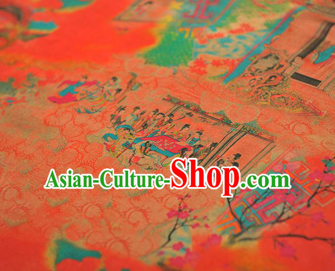 Traditional Red Gambiered Guangdong Gauze Chinese Cheongsam Jacquard Material Classical Goddess Pattern Silk Fabric