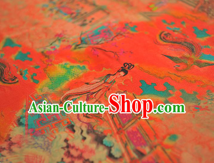 Traditional Red Gambiered Guangdong Gauze Chinese Cheongsam Jacquard Material Classical Goddess Pattern Silk Fabric