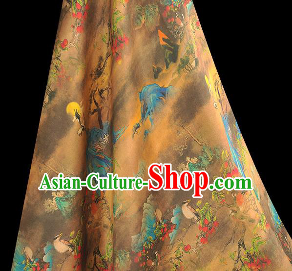 Chinese Classical Landscape Pattern Silk Fabric Traditional Cheongsam Brown Gambiered Guangdong Gauze Jacquard Material