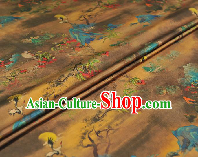 Chinese Classical Landscape Pattern Silk Fabric Traditional Cheongsam Brown Gambiered Guangdong Gauze Jacquard Material