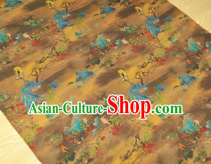 Chinese Classical Landscape Pattern Silk Fabric Traditional Cheongsam Brown Gambiered Guangdong Gauze Jacquard Material
