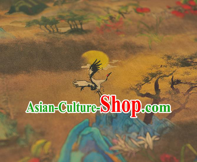Chinese Classical Landscape Pattern Silk Fabric Traditional Cheongsam Brown Gambiered Guangdong Gauze Jacquard Material