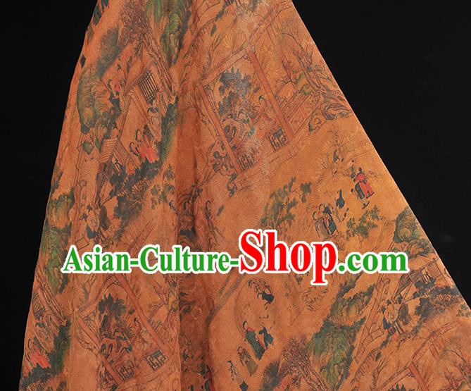 Chinese Classical Beauty Pattern Silk Fabric Traditional Cloth Material Cheongsam Brownish Red Gambiered Guangdong Gauze
