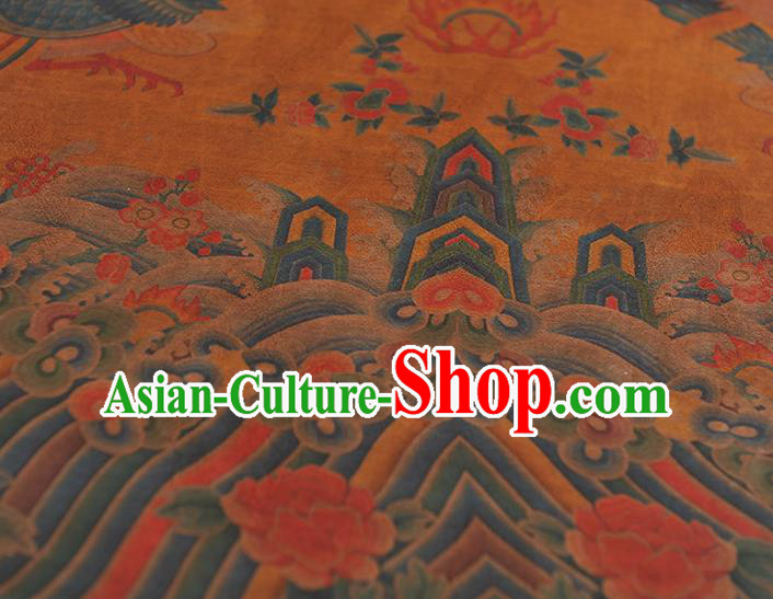 Chinese Classical Phoenix Peony Pattern Silk Fabric Cheongsam Ginger Gambiered Guangdong Gauze Traditional Cloth Material