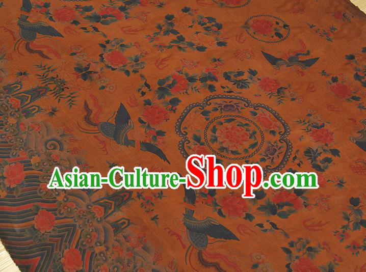 Chinese Classical Phoenix Peony Pattern Silk Fabric Cheongsam Ginger Gambiered Guangdong Gauze Traditional Cloth Material