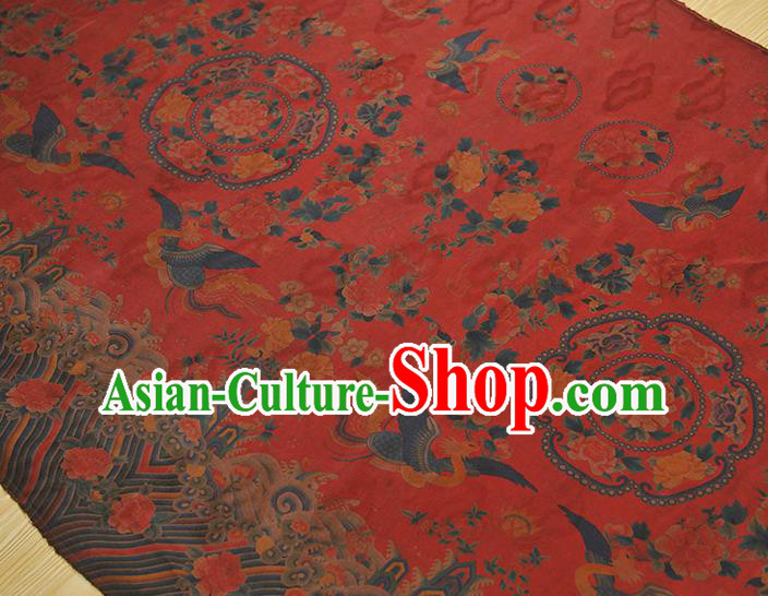 China Classical Cheongsam Gambiered Guangdong Gauze Cloth Traditional Peony Phoenix Pattern Red Silk Fabric