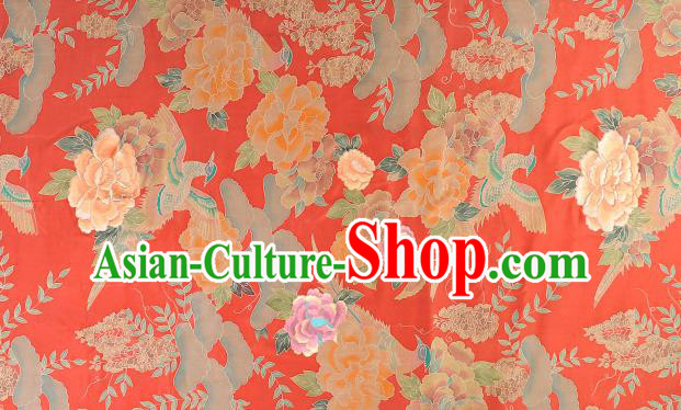 Chinese Classical Embroidered Peony Pattern Silk Fabric Cheongsam Gambiered Guangdong Gauze Traditional Red Silk Cloth Material