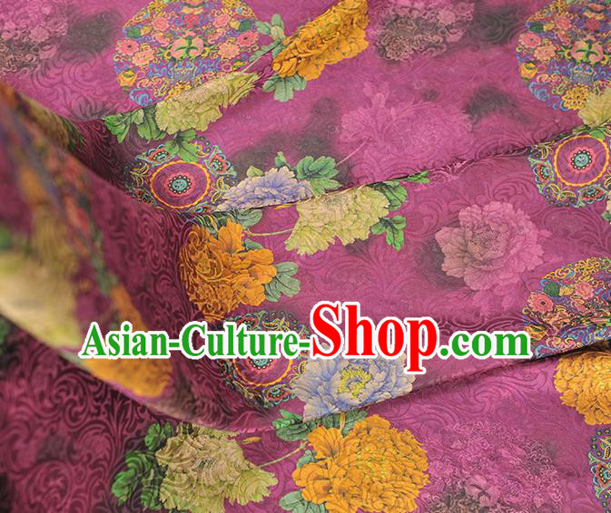 Chinese Classical Peony Pattern Purple Silk Fabric Cheongsam Gambiered Guangdong Gauze Material Traditional Jacquard Silk Cloth