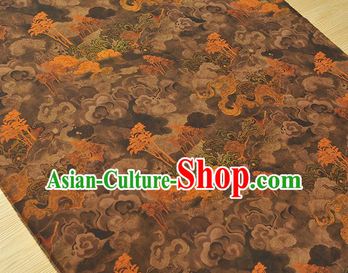 Chinese Classical Floating Clouds Pattern Gambiered Guangdong Gauze Traditional Jacquard Brown Satin Fabric Cheongsam Silk Cloth