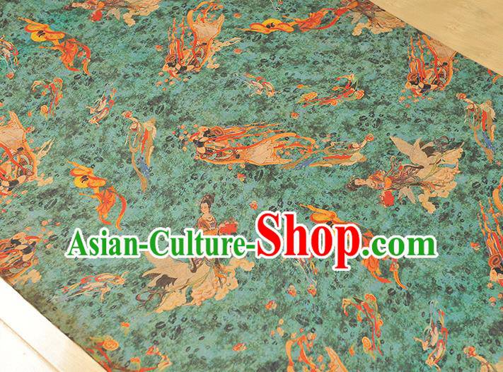 Chinese Cheongsam Green Gambiered Guangdong Gauze Material Traditional Silk Cloth Classical Goddess Pattern Silk Fabric