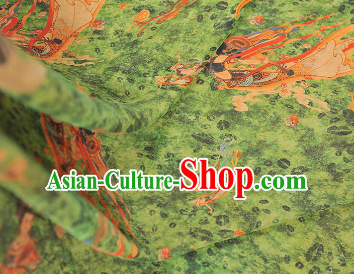 Chinese Traditional Silk Cloth Classical Goddess Pattern Silk Fabric Cheongsam Green Gambiered Guangdong Gauze Material