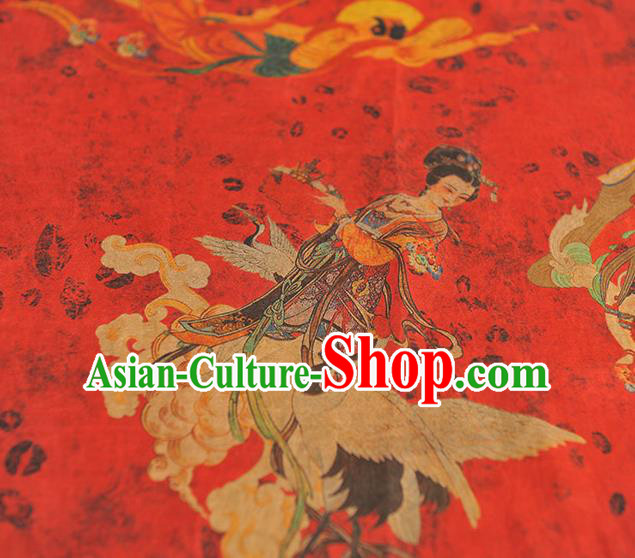 Chinese Traditional Cheongsam Silk Cloth Red Gambiered Guangdong Gauze Material Classical Goddess Pattern Silk Fabric