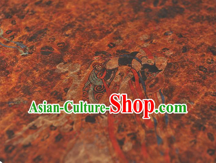 Chinese Brown Gambiered Guangdong Gauze Material Classical Goddess Pattern Silk Fabric Traditional Cheongsam Silk Cloth