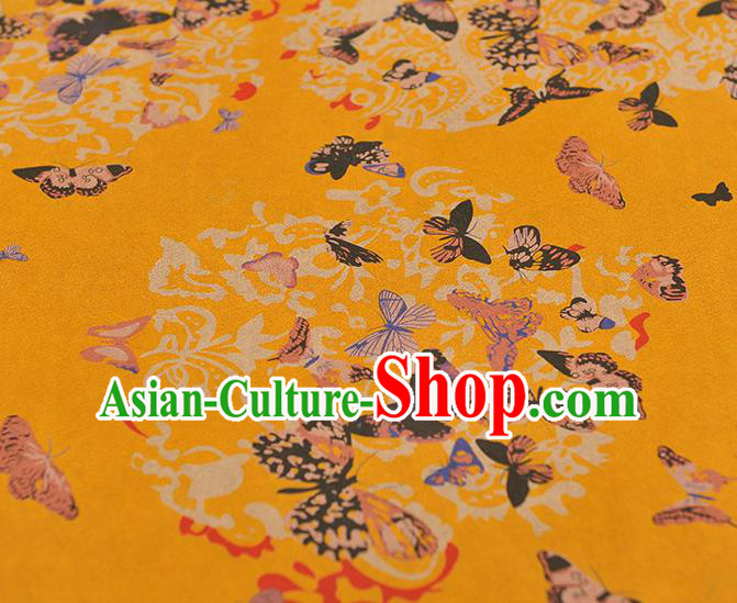Chinese Traditional Butterfly Pattern Yellow Silk Fabric Cheongsam Gambiered Guangdong Gauze