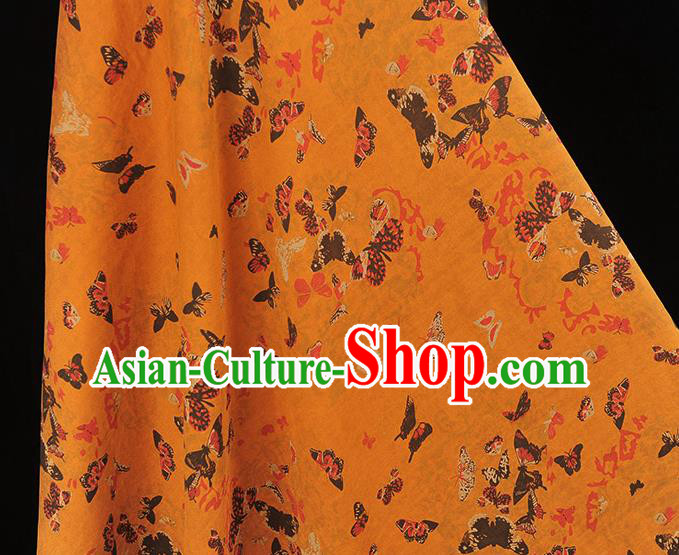 Chinese Cheongsam Gambiered Guangdong Gauze Traditional Butterfly Pattern Ginger Silk Fabric