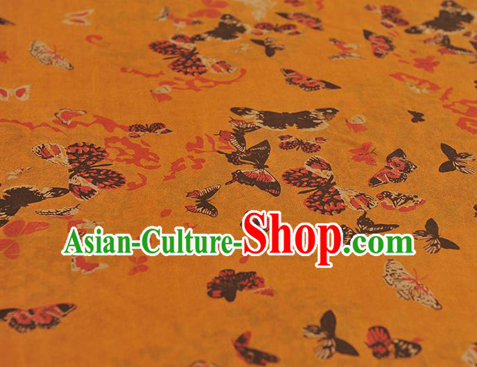 Chinese Cheongsam Gambiered Guangdong Gauze Traditional Butterfly Pattern Ginger Silk Fabric