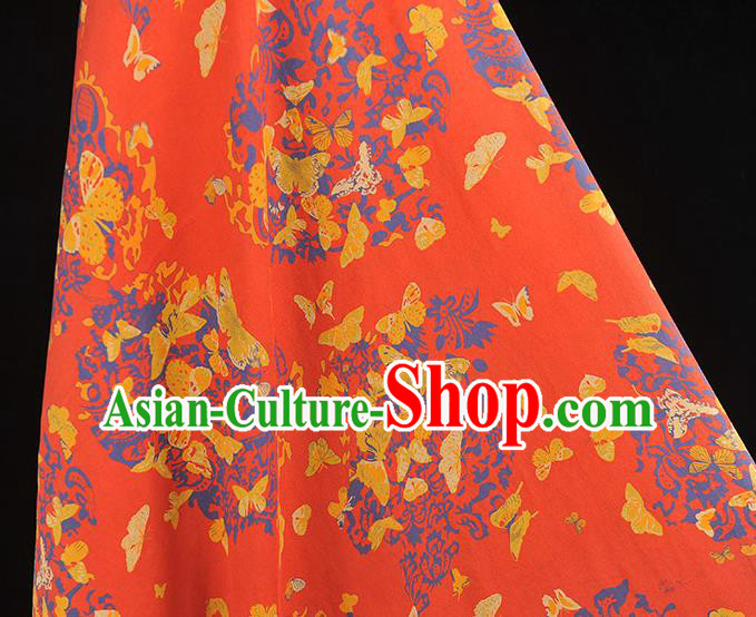 Chinese Red Gambiered Guangdong Gauze Traditional Butterfly Pattern Silk Fabric Cheongsam Material