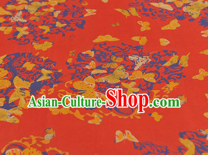 Chinese Red Gambiered Guangdong Gauze Traditional Butterfly Pattern Silk Fabric Cheongsam Material