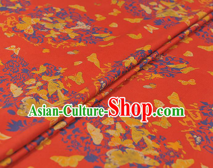 Chinese Red Gambiered Guangdong Gauze Traditional Butterfly Pattern Silk Fabric Cheongsam Material