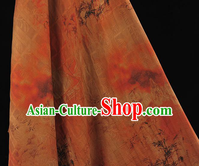 Chinese Orange Gambiered Guangdong Gauze Cheongsam Material Traditional Bamboo Pattern Silk Fabric