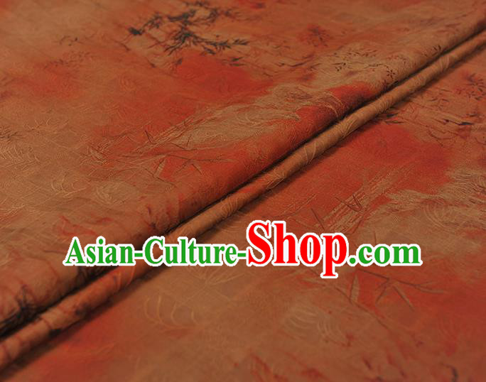 Chinese Orange Gambiered Guangdong Gauze Cheongsam Material Traditional Bamboo Pattern Silk Fabric