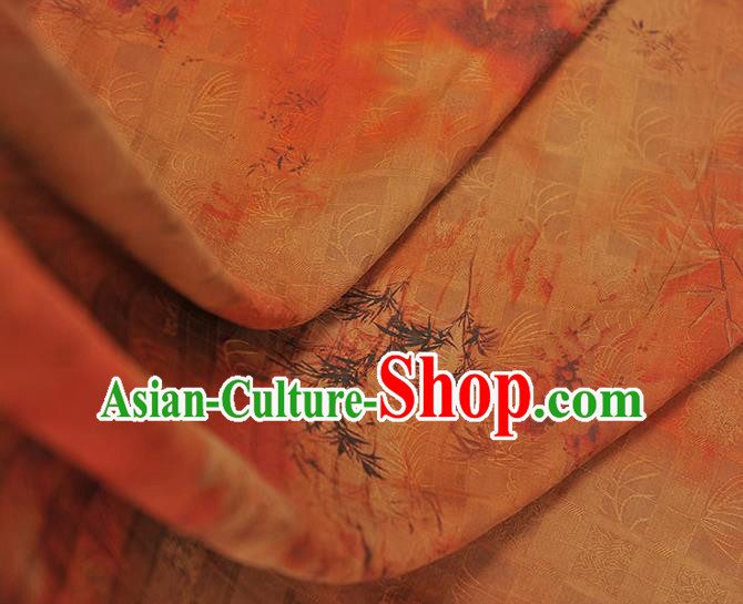 Chinese Orange Gambiered Guangdong Gauze Cheongsam Material Traditional Bamboo Pattern Silk Fabric