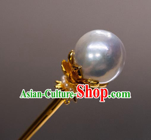 China Ming Dynasty Princess Pearls Hairpin Traditional Noble Lady Hair Accessories Ancient Hanfu Gilding Hair Jewelry
