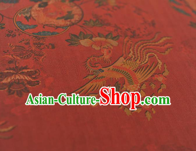 Chinese Classical Cheongsam Material Red Gambiered Guangdong Gauze Traditional Phoenix Pattern Silk Fabric