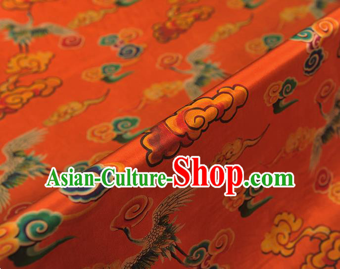 Chinese Red Satin Fabric Traditional Cheongsam Gambiered Guangdong Gauze Classical Cloud Cranes Pattern Silk Cloth