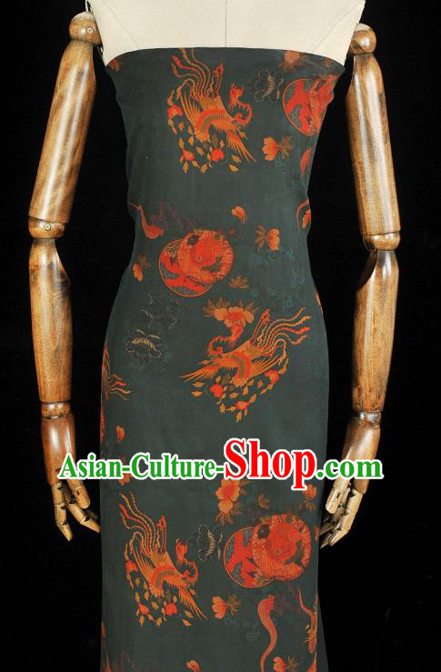 Chinese Gambiered Guangdong Gauze Classical Cheongsam Material Traditional Phoenix Pattern Atrovirens Silk Fabric