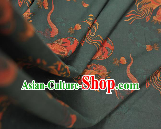 Chinese Gambiered Guangdong Gauze Classical Cheongsam Material Traditional Phoenix Pattern Atrovirens Silk Fabric