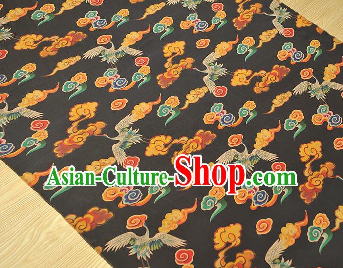 Chinese Traditional Cheongsam Gambiered Guangdong Gauze Classical Cloud Cranes Pattern Silk Cloth Black Satin Fabric