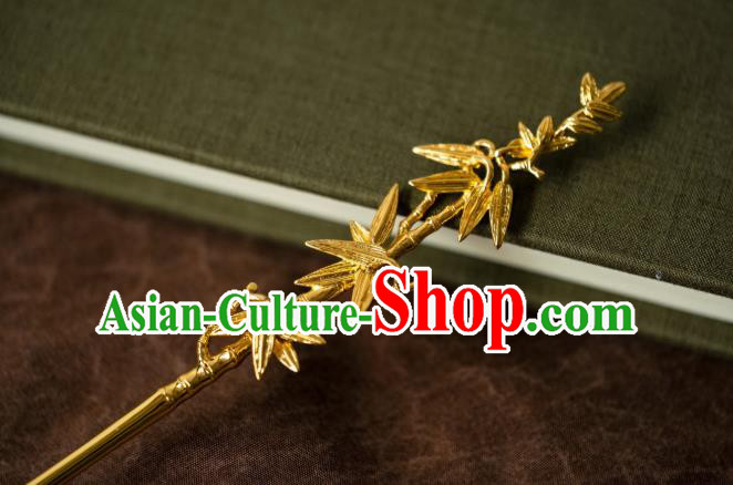 China Traditional Noble Lady Hair Accessories Ancient Hanfu Hair Jewelry Ming Dynasty Gilding Bamboo Leaf Hairpin