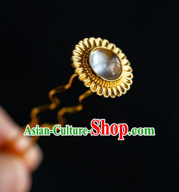 China Traditional Gilding Hair Accessories Ancient Hanfu Albite Hair Jewelry Ming Dynasty Chrysanthemum Hairpin