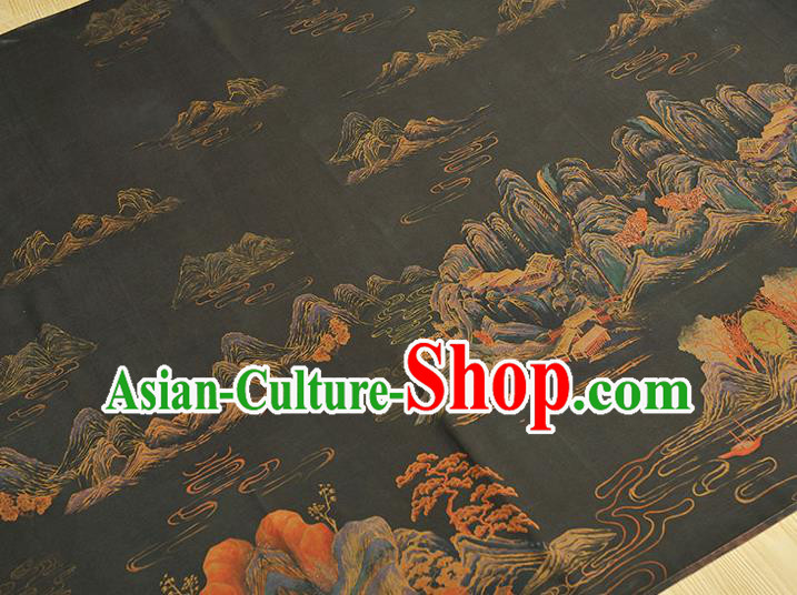 Top Silk Material Chinese Traditional Landscape Pattern Fabric Classical Cheongsam Black Gambiered Guangdong Gauze