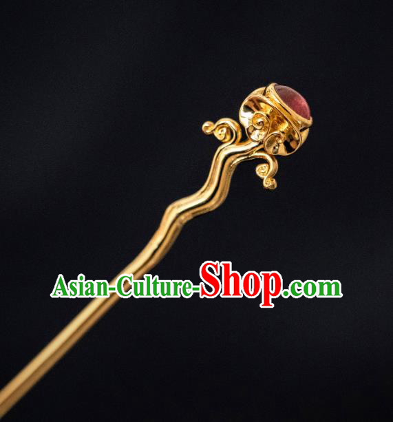 China Traditional Tourmaline Hair Accessories Ancient Hanfu Little Hair Jewelry Ming Dynasty Gilding Ganoderma Hairpin