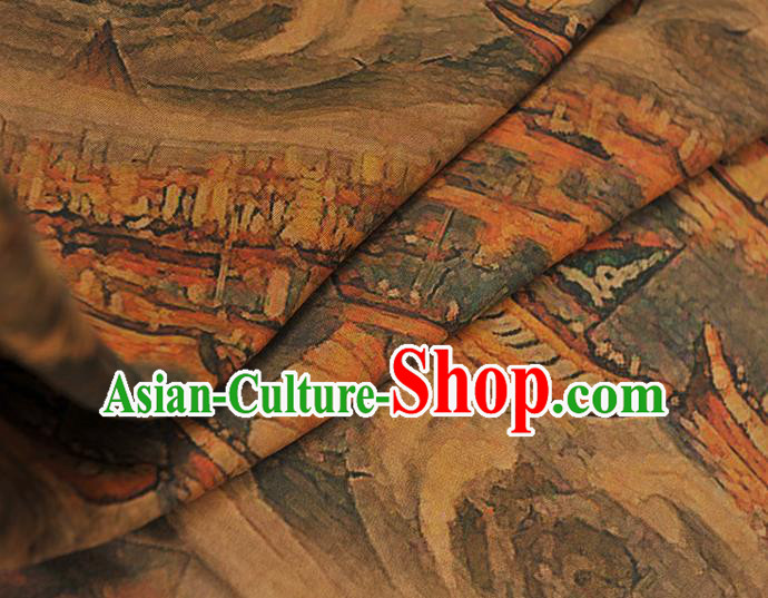 Top Ginger Silk Material Chinese Traditional Ship Pattern Gambiered Guangdong Gauze Classical Cheongsam Fabric