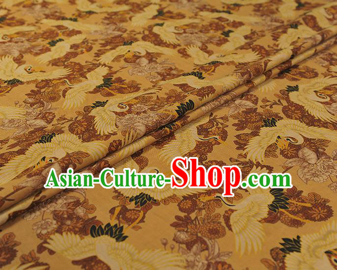 Top Chinese Traditional Crane Pattern Gambiered Guangdong Gauze Classical Cheongsam Fabric Yellow Silk Material