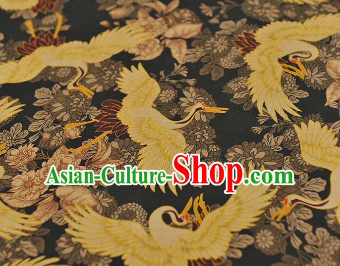 Top Chinese Classical Cheongsam Fabric Black Silk Material Traditional Crane Pattern Gambiered Guangdong Gauze