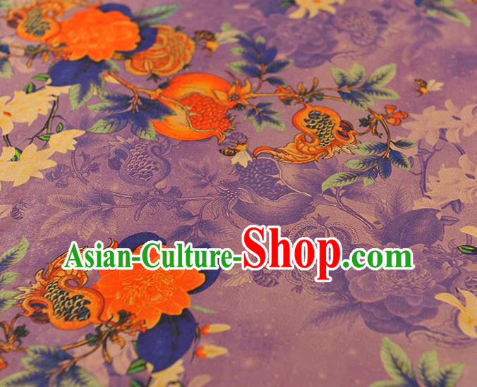 Top Traditional Pomegranate Peony Pattern Silk Material Purple Gambiered Guangdong Gauze Chinese Classical Cheongsam Satin Fabric