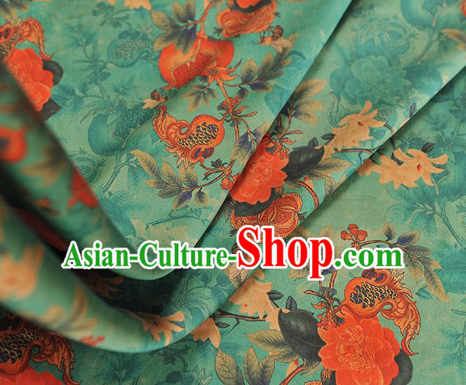 Top Chinese Classical Cheongsam Satin Fabric Traditional Pomegranate Peony Pattern Silk Material Green Gambiered Guangdong Gauze