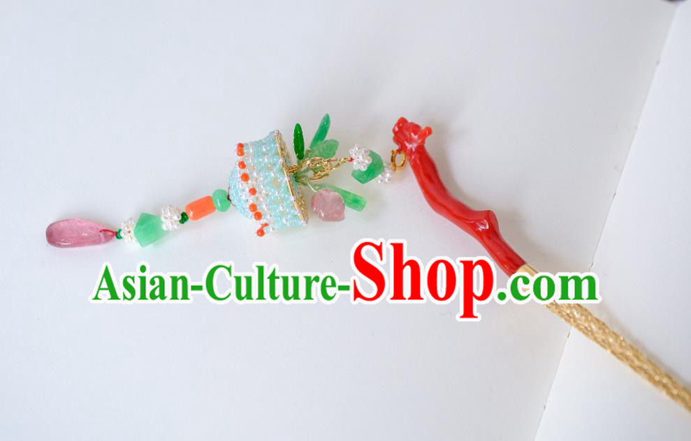 China Traditional Gems Hair Accessories Ancient Hanfu Pearls Hair Jewelry Ming Dynasty Empress Tassel Hairpin