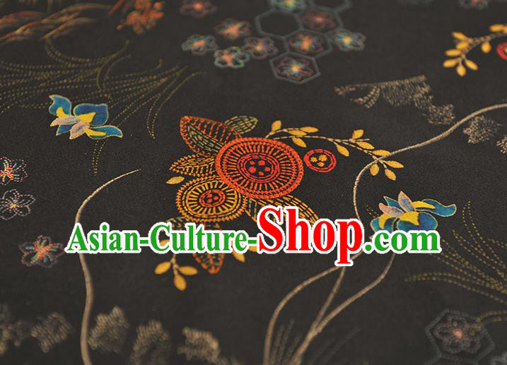 Top Chinese Classical Cheongsam Black Gambiered Guangdong Gauze Traditional Cloth Fabric Carps Pattern Silk Material